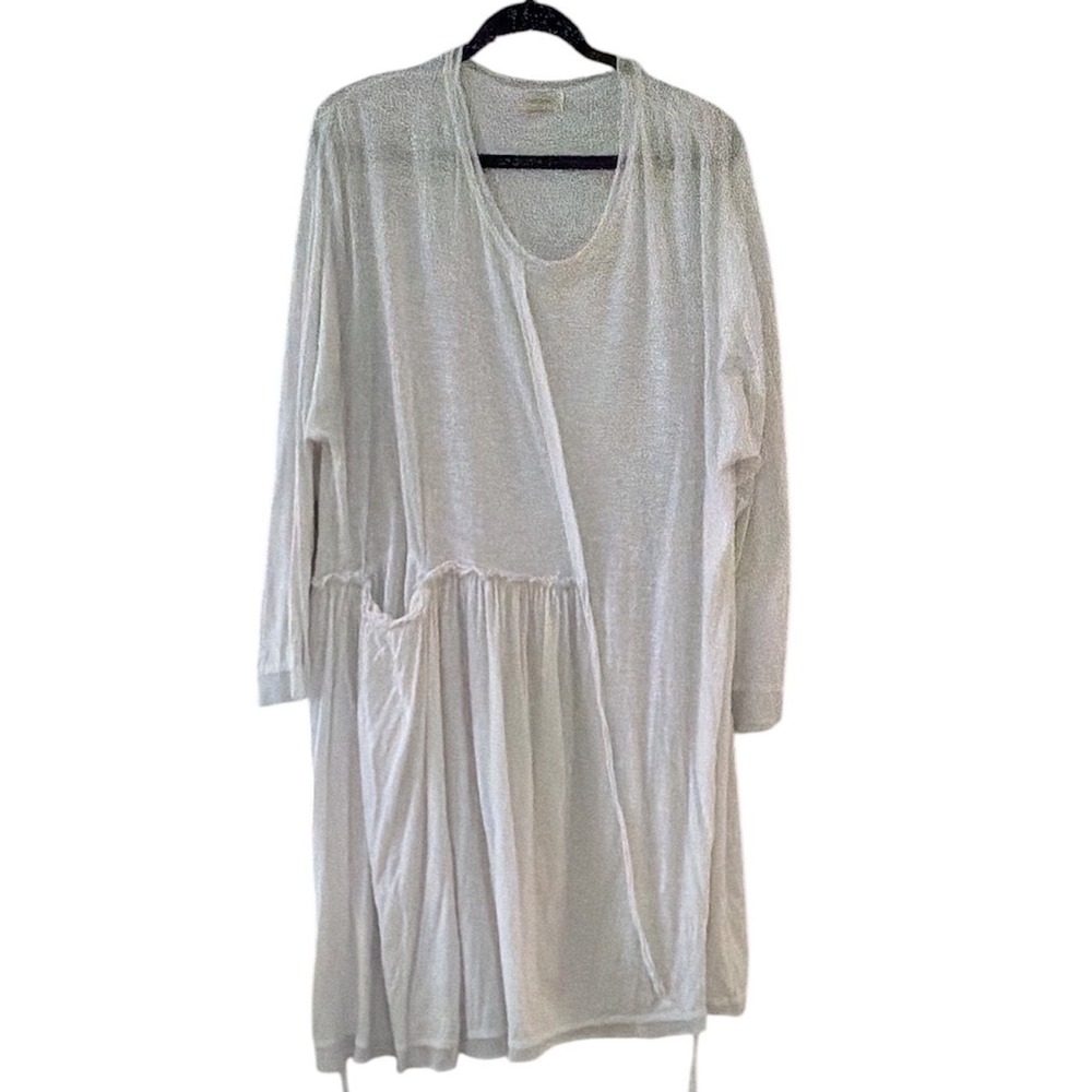Krista Larson White Cotton Slub Knit Lagenlook Dress Long Sleeve Asymmetrical OS